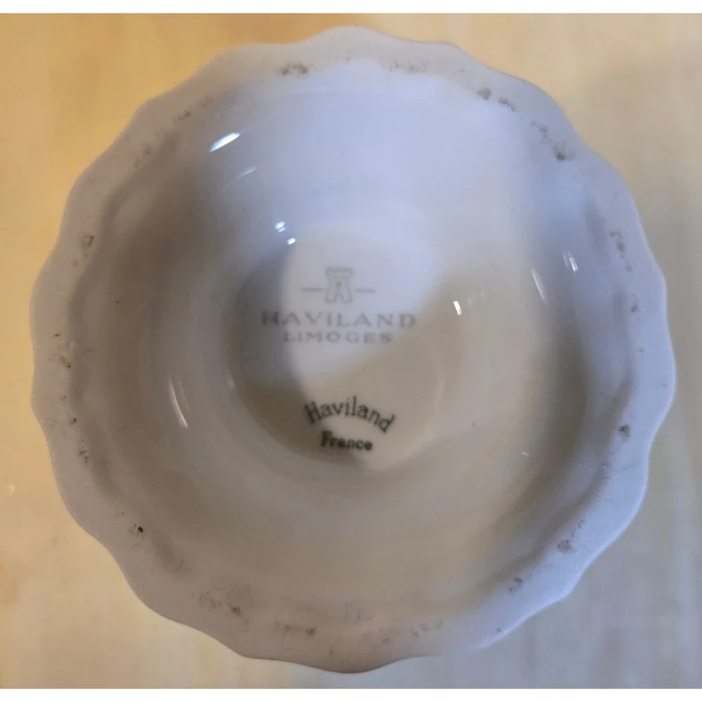 Haviland Limoges France Footed Bowl Pink Floral Gold Trim Scalloped Porcelain 3